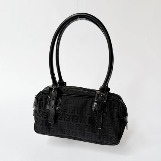 Fendi Black Zucchino Canvas Small Boston Bag