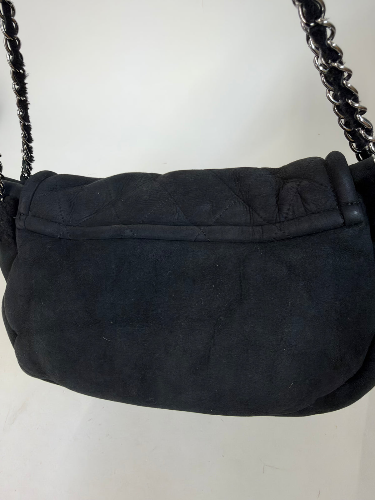 Chanel Black Suede & Shearling Quilted 2.55 Flap