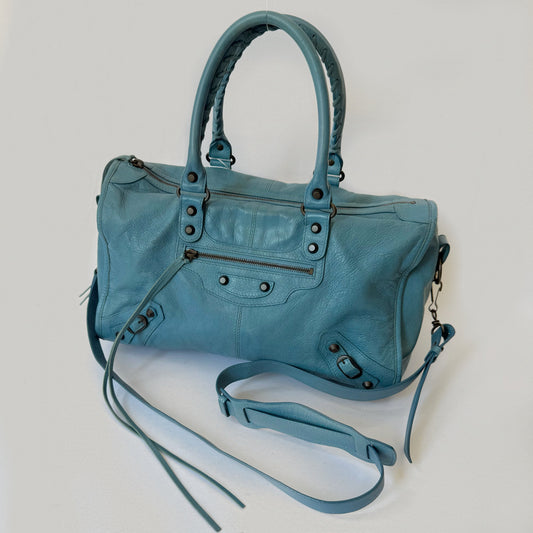 Balenciaga Blue Leather Maxi Twiggy City Bag