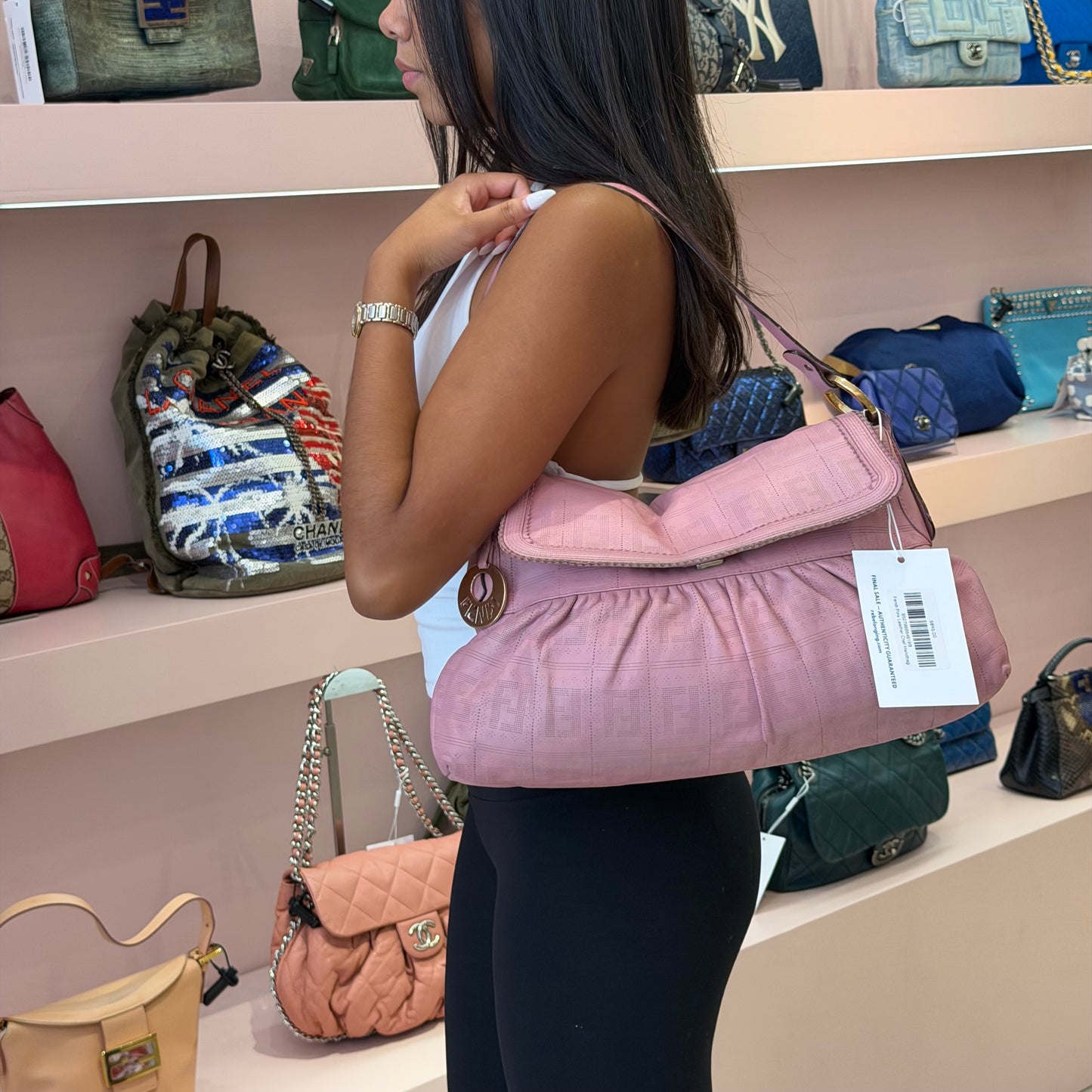 Fendi Pink Leather Chef Zucca Monogram Handbag