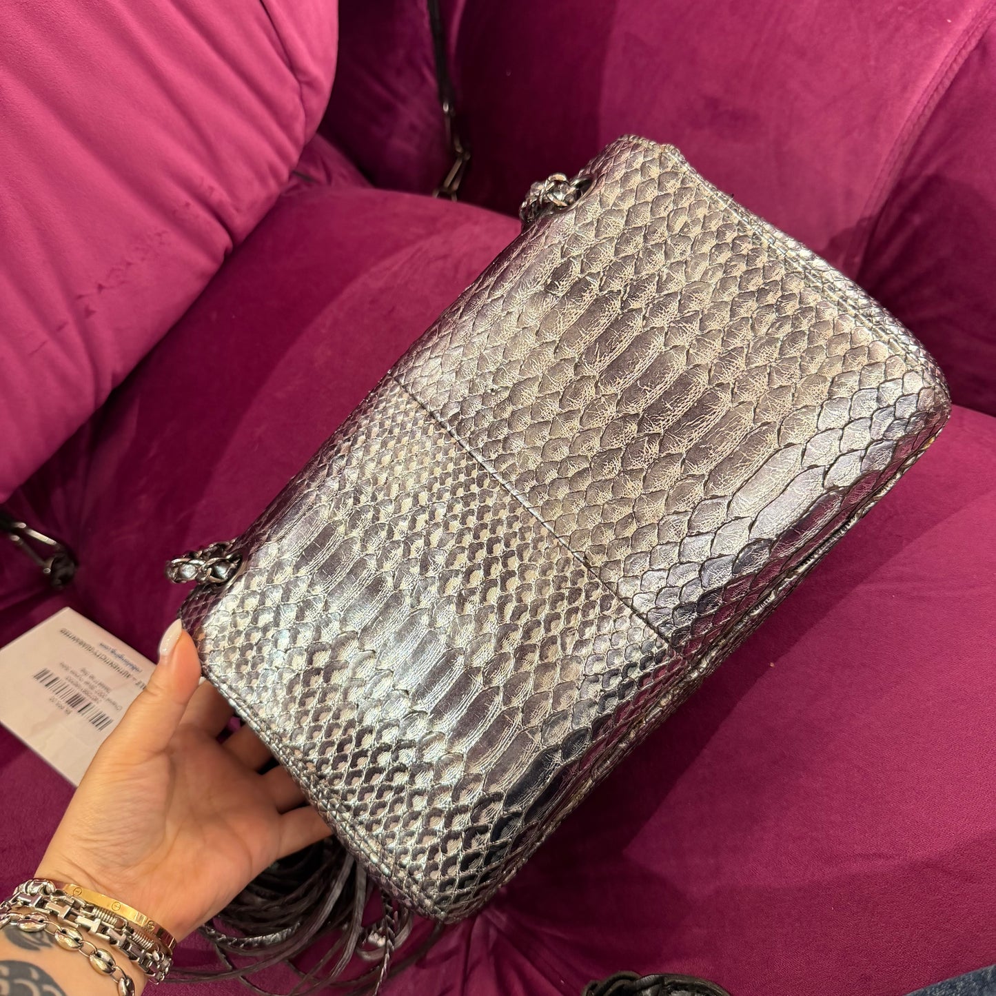 Chanel 2007 Silver Python Soho Tassel Flap Bag