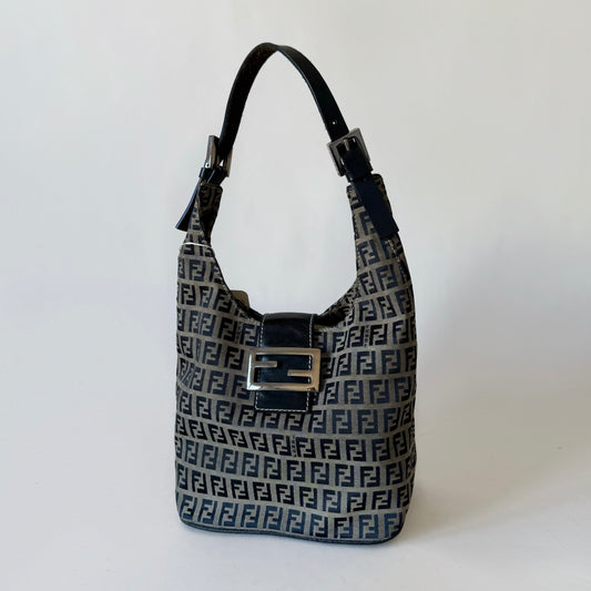 Fendi Navy Canvas Zucchino Bucket Baguette Bag