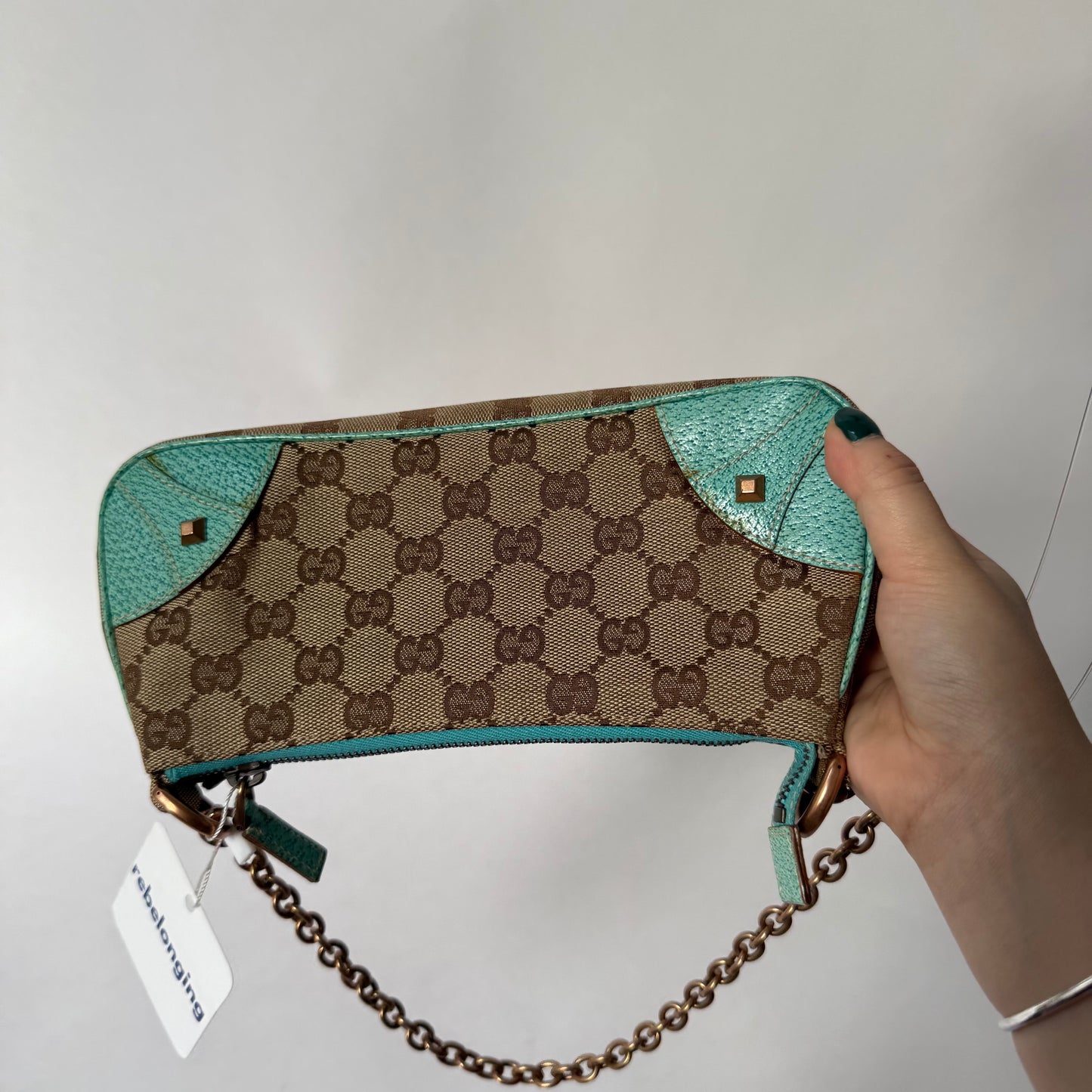 Gucci Teal Monogram Pochette Chain Strap Shoulder Bag