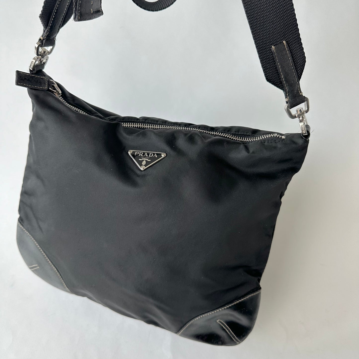 Prada Black Nylon Moto Crossbody Bag