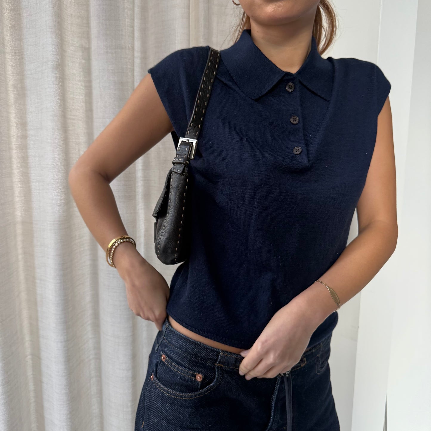 Fendi Black Selleria Leather Stitched Baguette Shoulder Bag