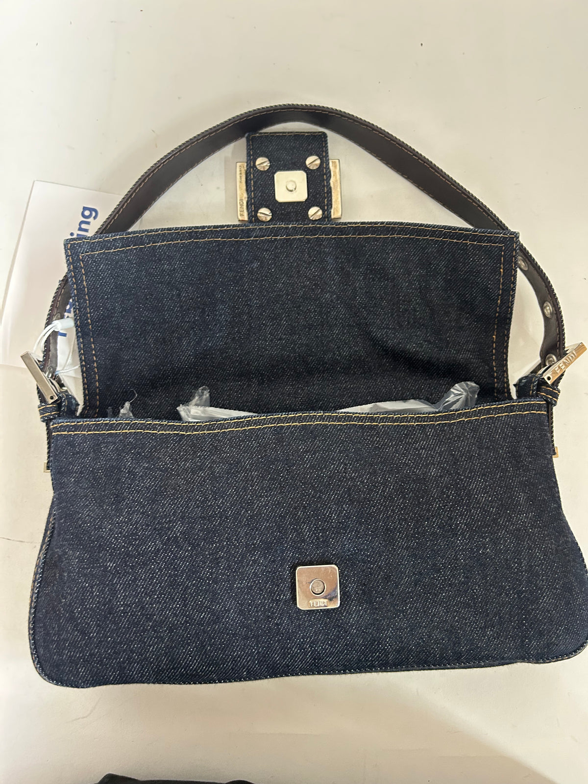 Fendi Denim Baguette Shoulder Bag SHW