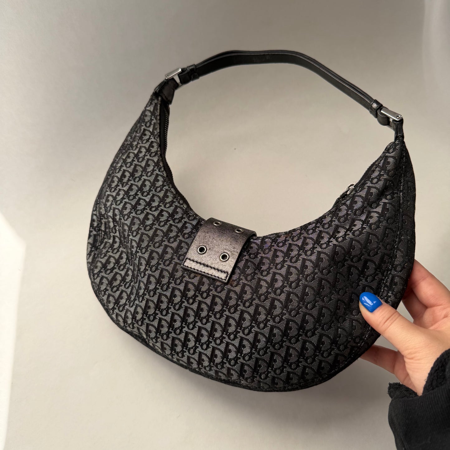 Christian Dior Black Trotter Canvas Street Chic Small Croissant Hobo Bag