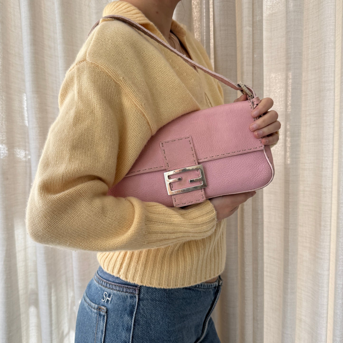 Fendi Pink Leather Selleria Baguette Bag
