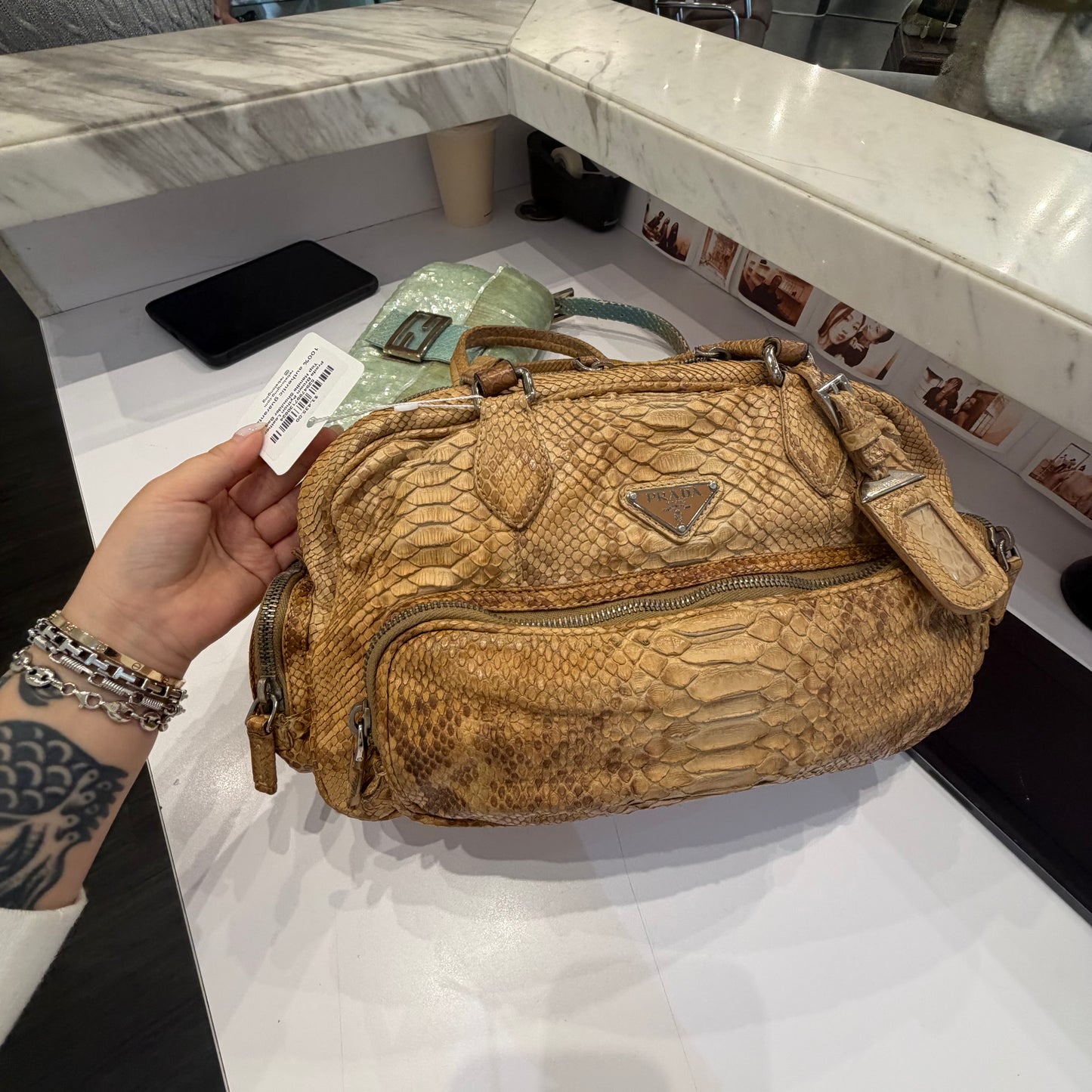Prada Brown Python Leather Top Handle Shoulder Bag