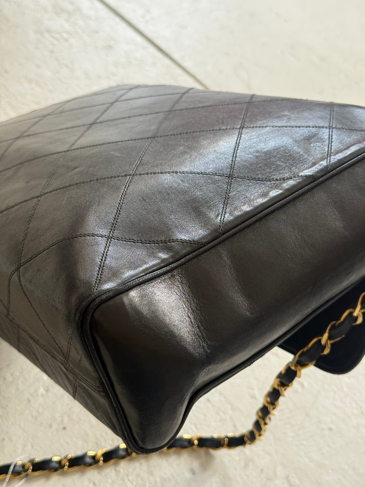 Chanel Black Lambskin Jumbo Hardware Turnlock Flap Bag