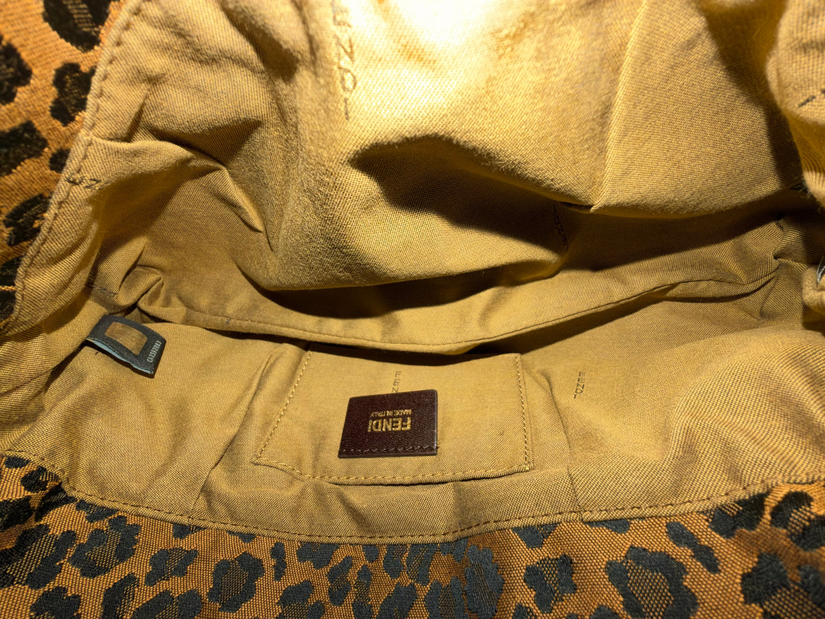 Fendi Brown Nylon & Leather Cheetah Print Zucca Monogram Chef Bag
