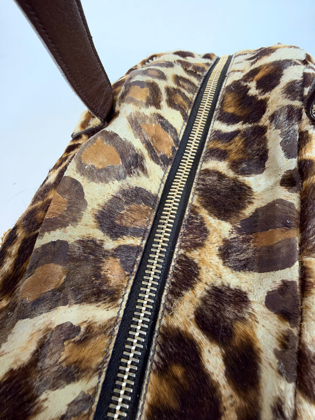 Prada Brown Pony Hair Cheetah Printed Cavaillino Bauletto Bag GHW