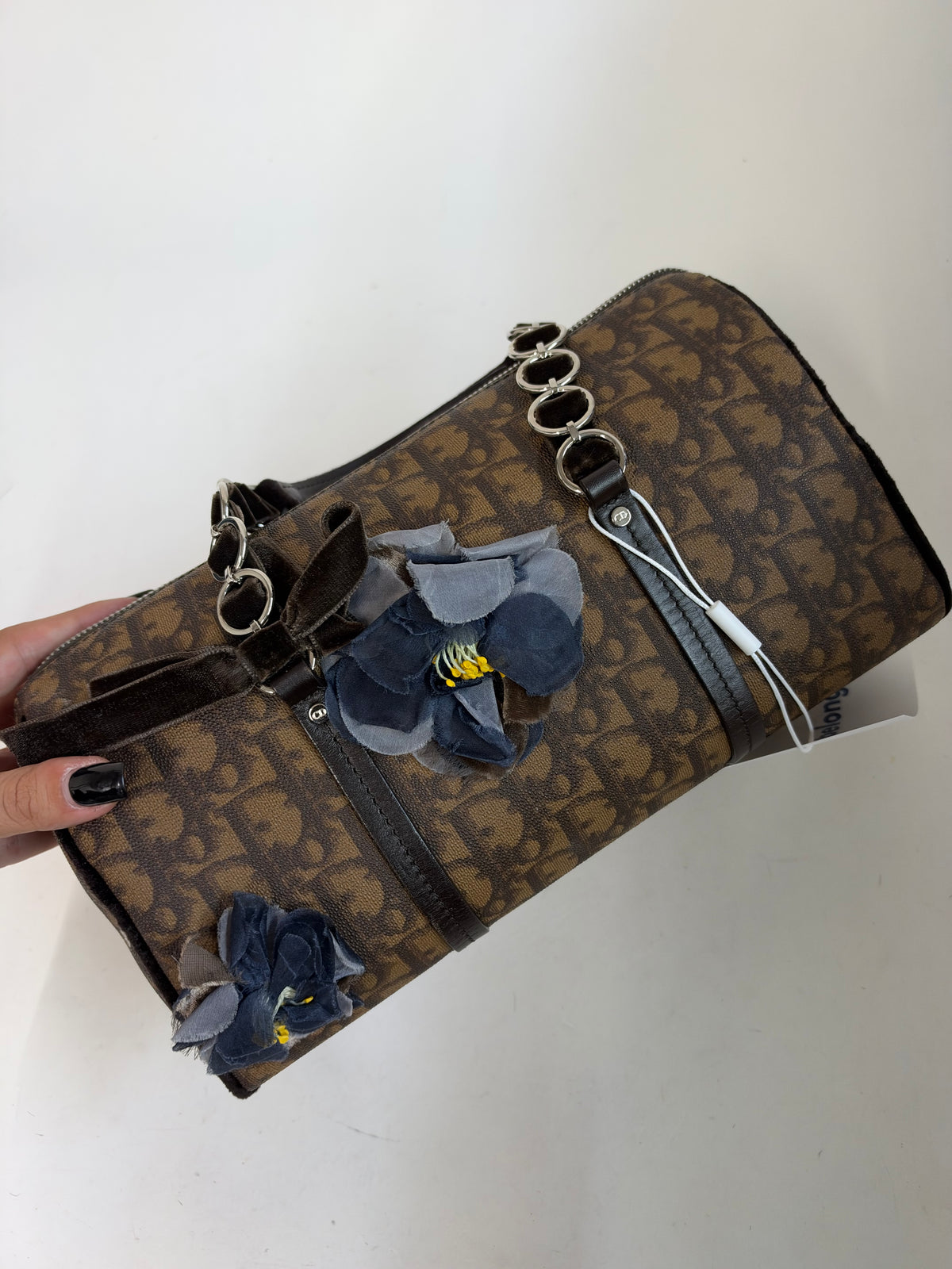 Christian Dior Brown Coated Canvas Trotter Monogram Romantique Boston Bag