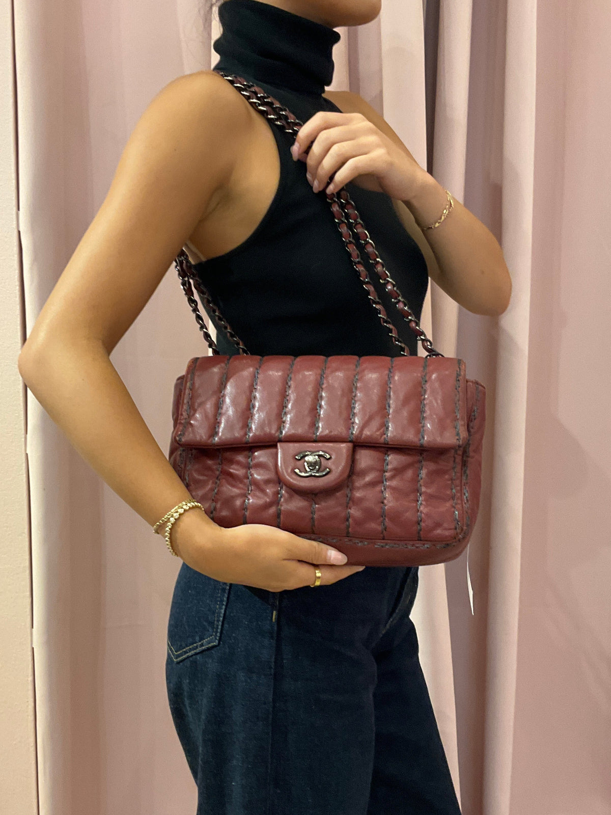 Chanel Dark Red Lambskin Vertical Flap Bag