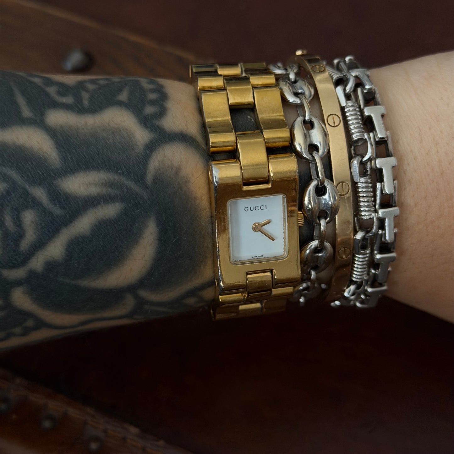 Gucci Gold Plated Square White Dial Watch