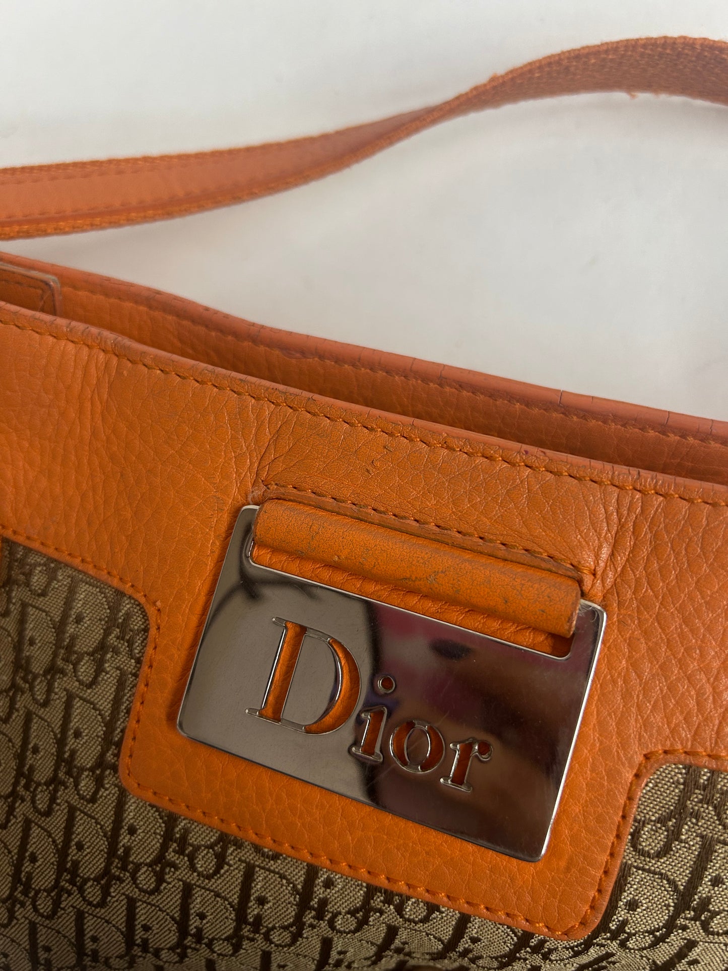 Christian Dior Brown Orange Trotter Street Chic Monogram Handbag