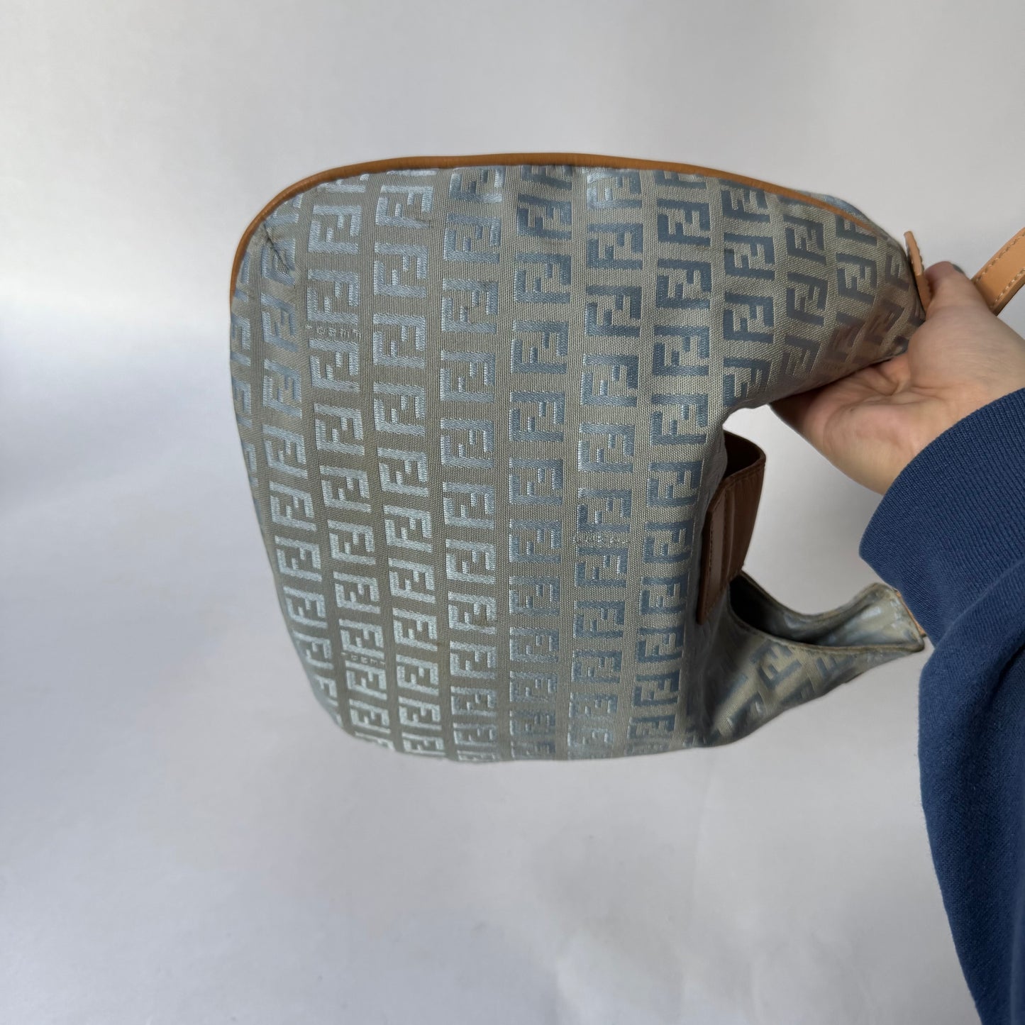 Fendi Blue Canvas Zucchino Baguette Hobo Bag