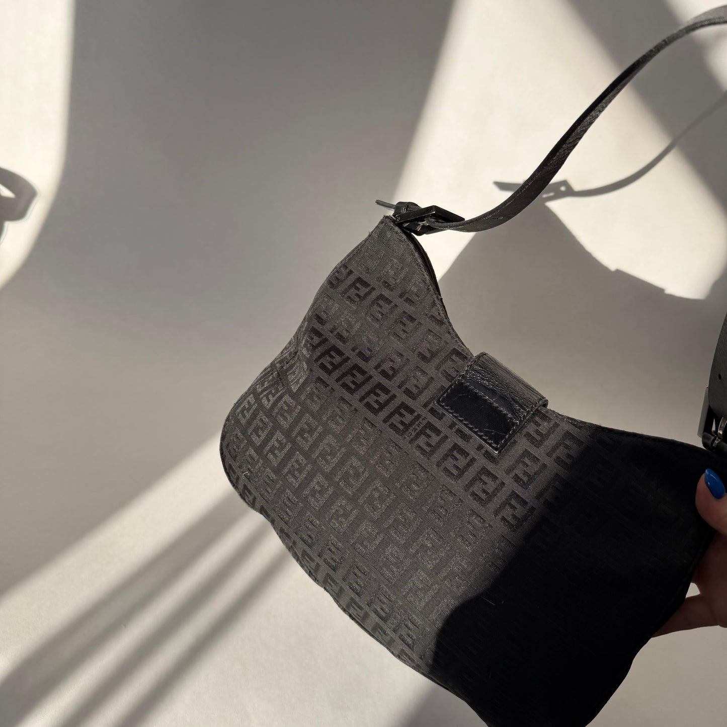 Fendi Black Zucchino Canvas Moon Hobo Bag