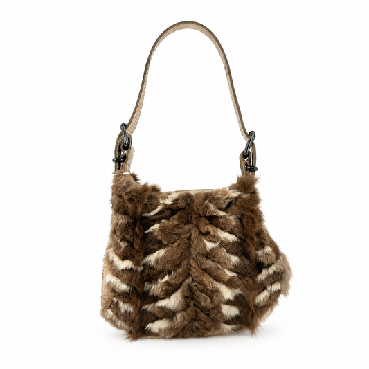 Fendi Brown Multicolored Rabbit Fur Oyster Bag