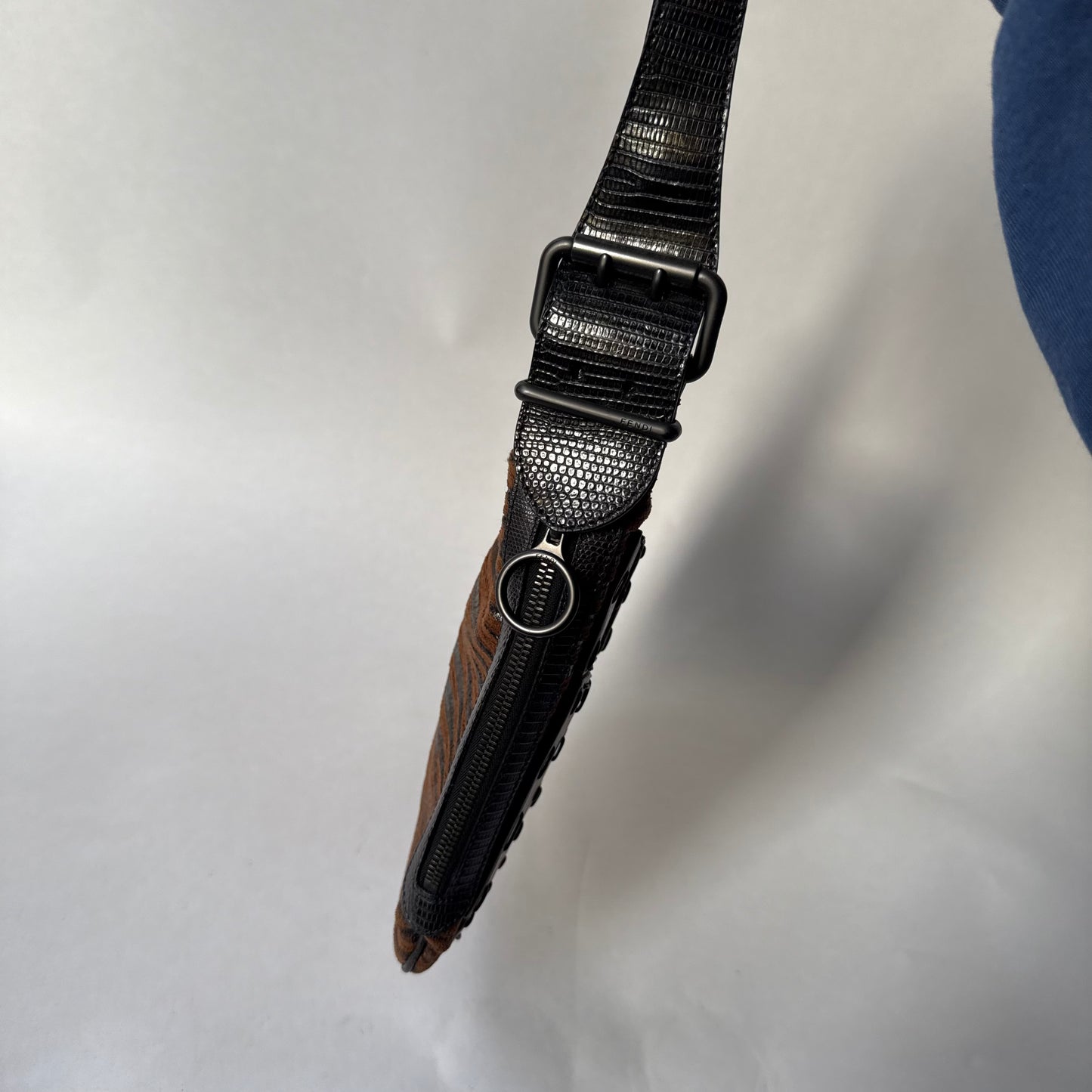 RARE Fendi Brown Multicolored Wood Paneled Oyster Bag