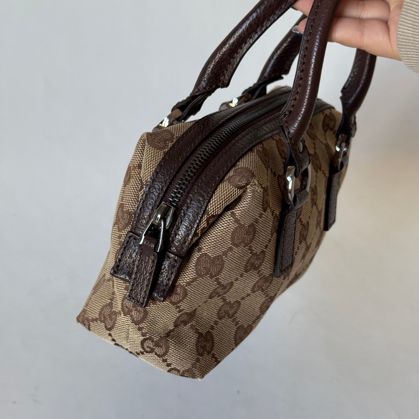 Gucci Brown Canvas Monogram Mini Boston Bag