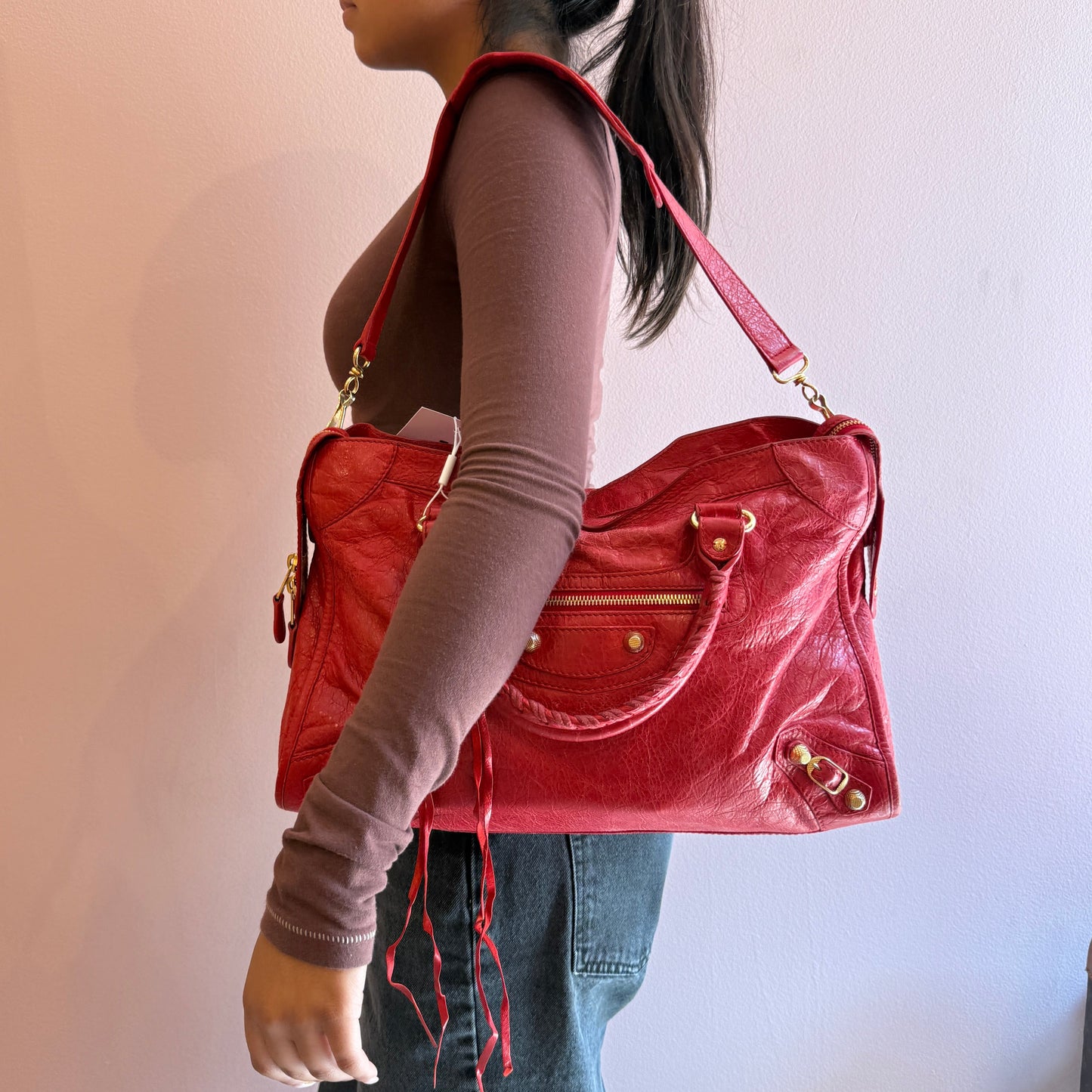 Balenciaga Red City Bag w/ Gold Hardware