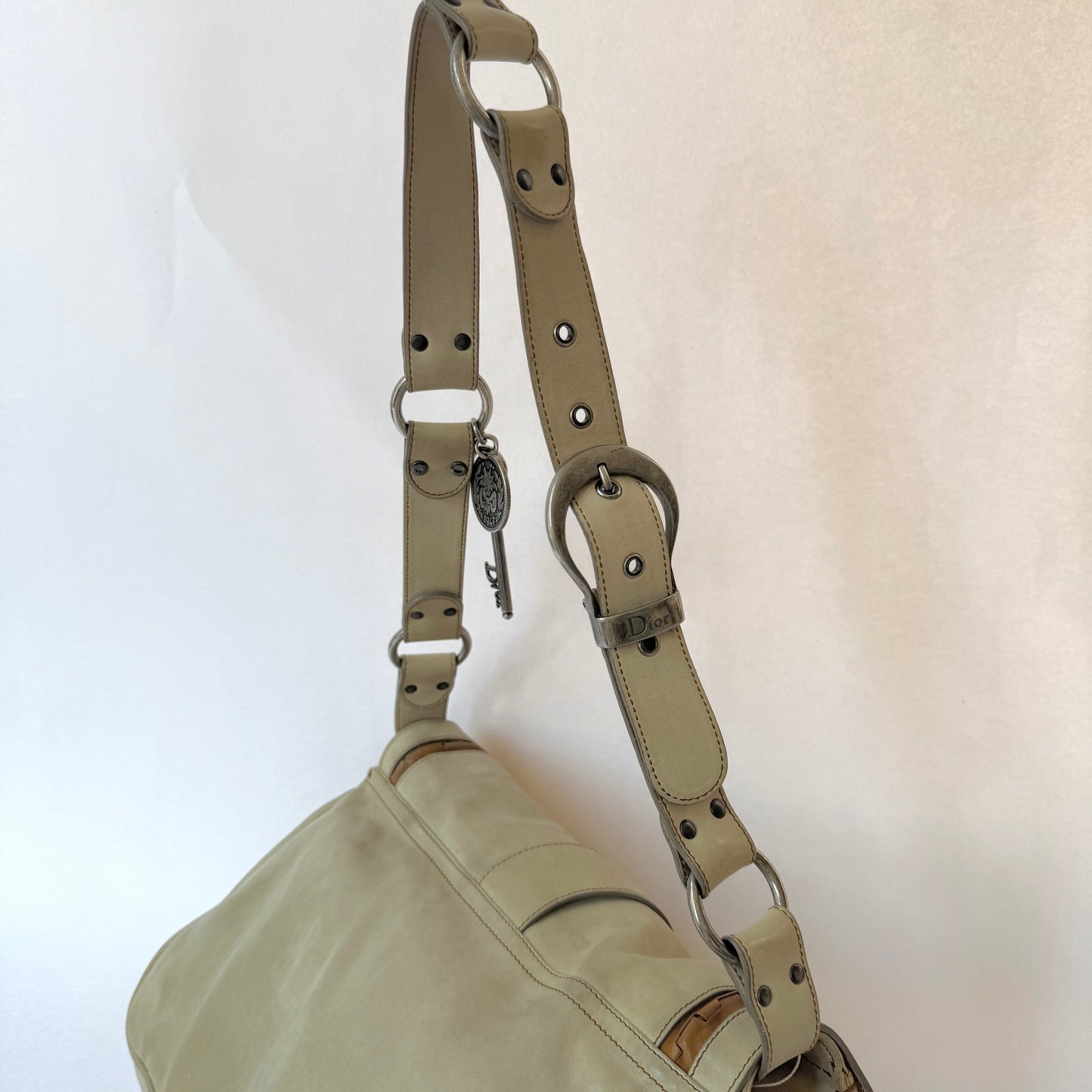 Christian Dior White Gaucho Double Saddle Shoulder Bag