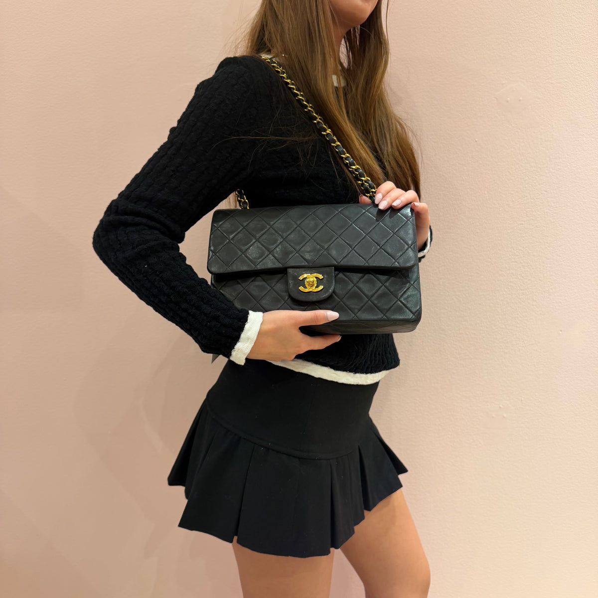 Chanel Dark Brown Lambskin Leather Quilted Matelasse Double Flap