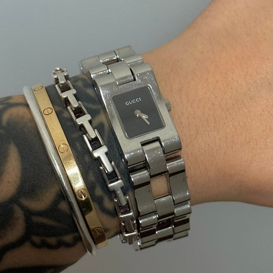 Gucci Black Dial Silver Stainless Steel Watch