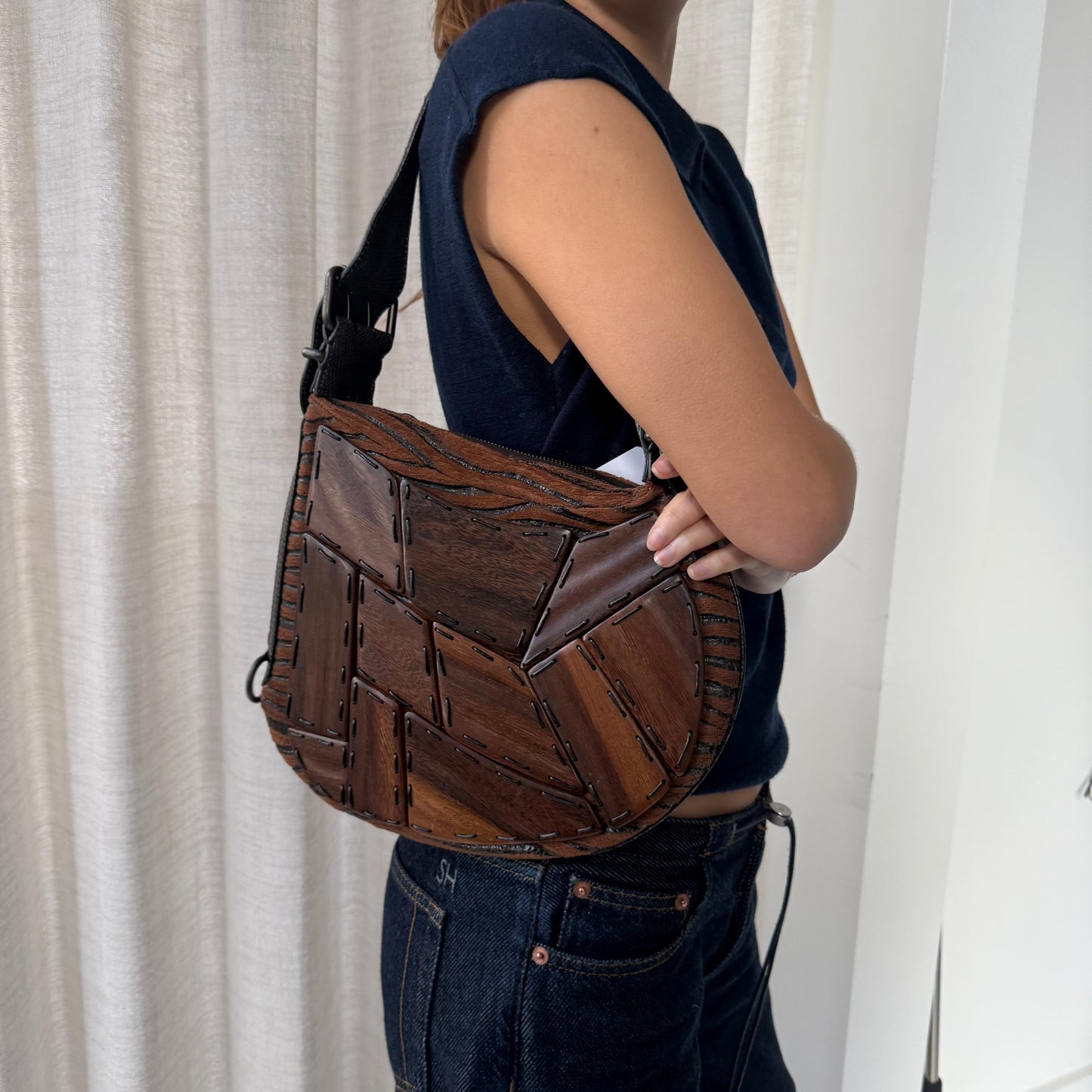 RARE Fendi Brown Multicolored Wood Paneled Oyster Bag