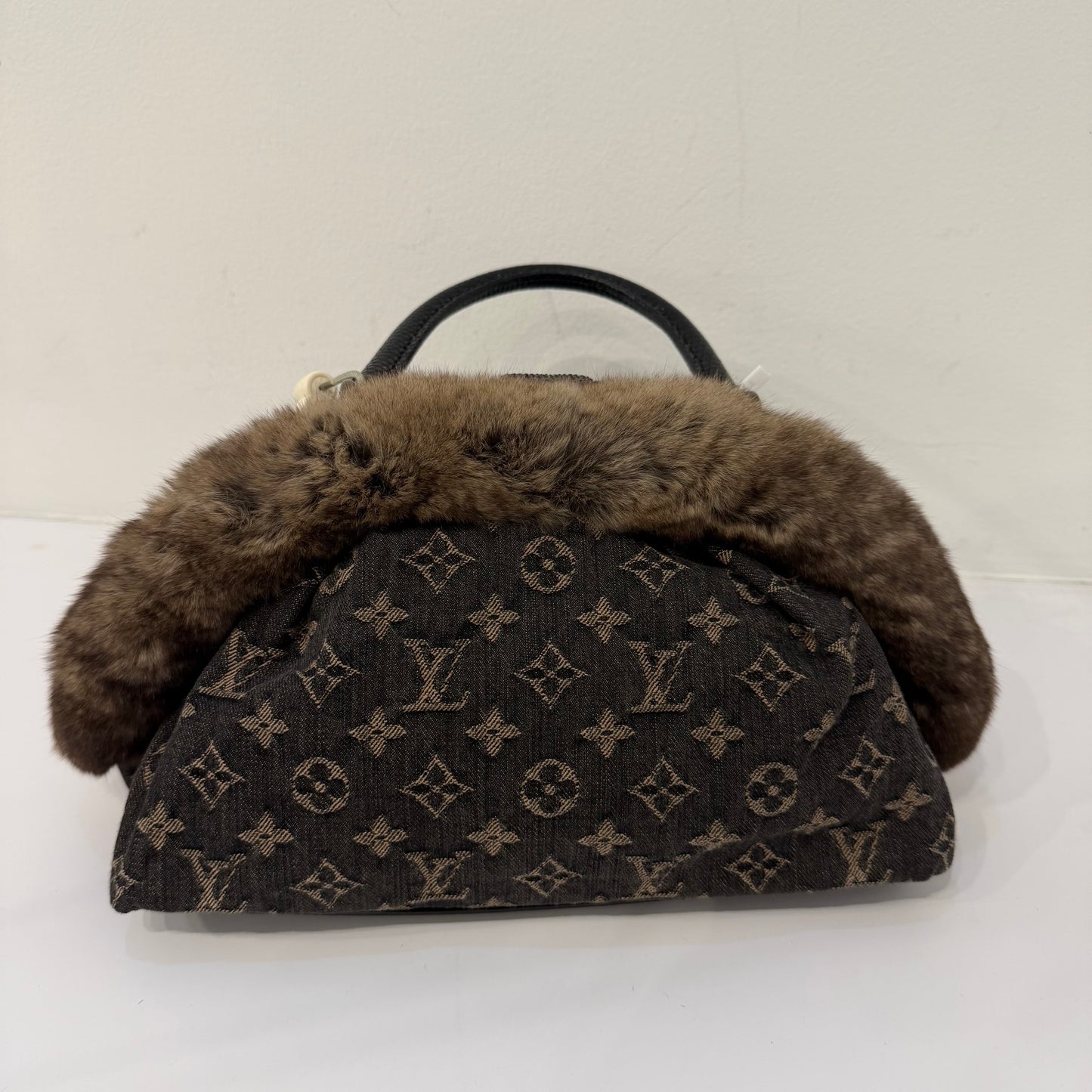 Louis Vuitton Brown Monogram Denim Chinchilla Demi Lune Bowler Bag
