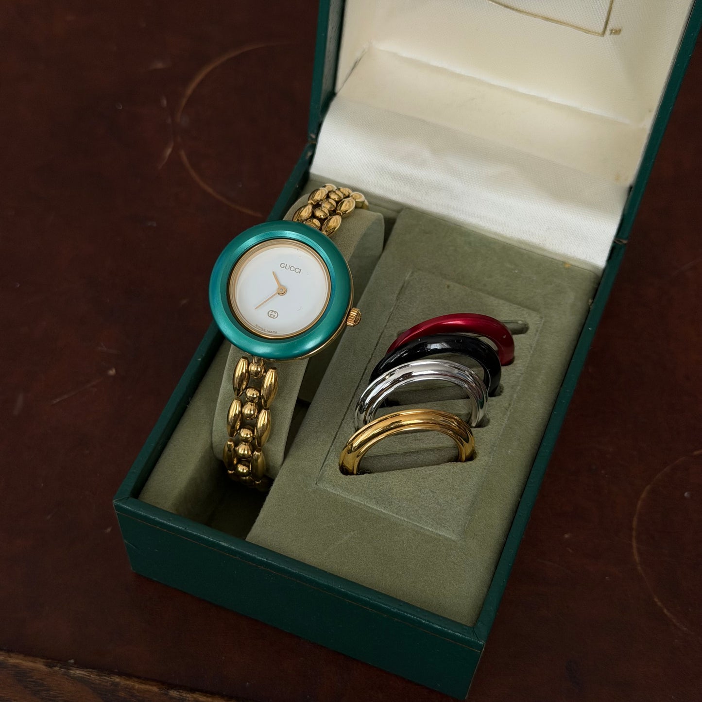 Gucci Gold Rice Link White Dial Bezel Watch w/ 5 Bezels
