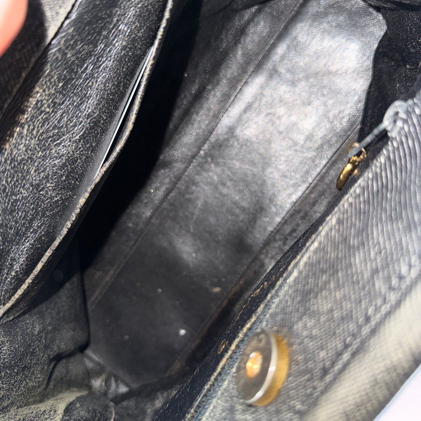 Chanel Black Denim Pleated Tortoise Shell Handle Tote Bag