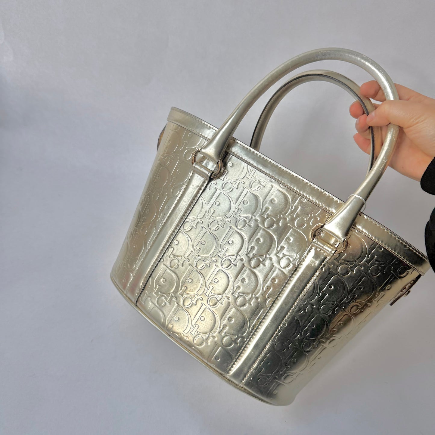 Christian Dior Gold Oblique Monogram Metallic Patent Leather Ultimate Tote