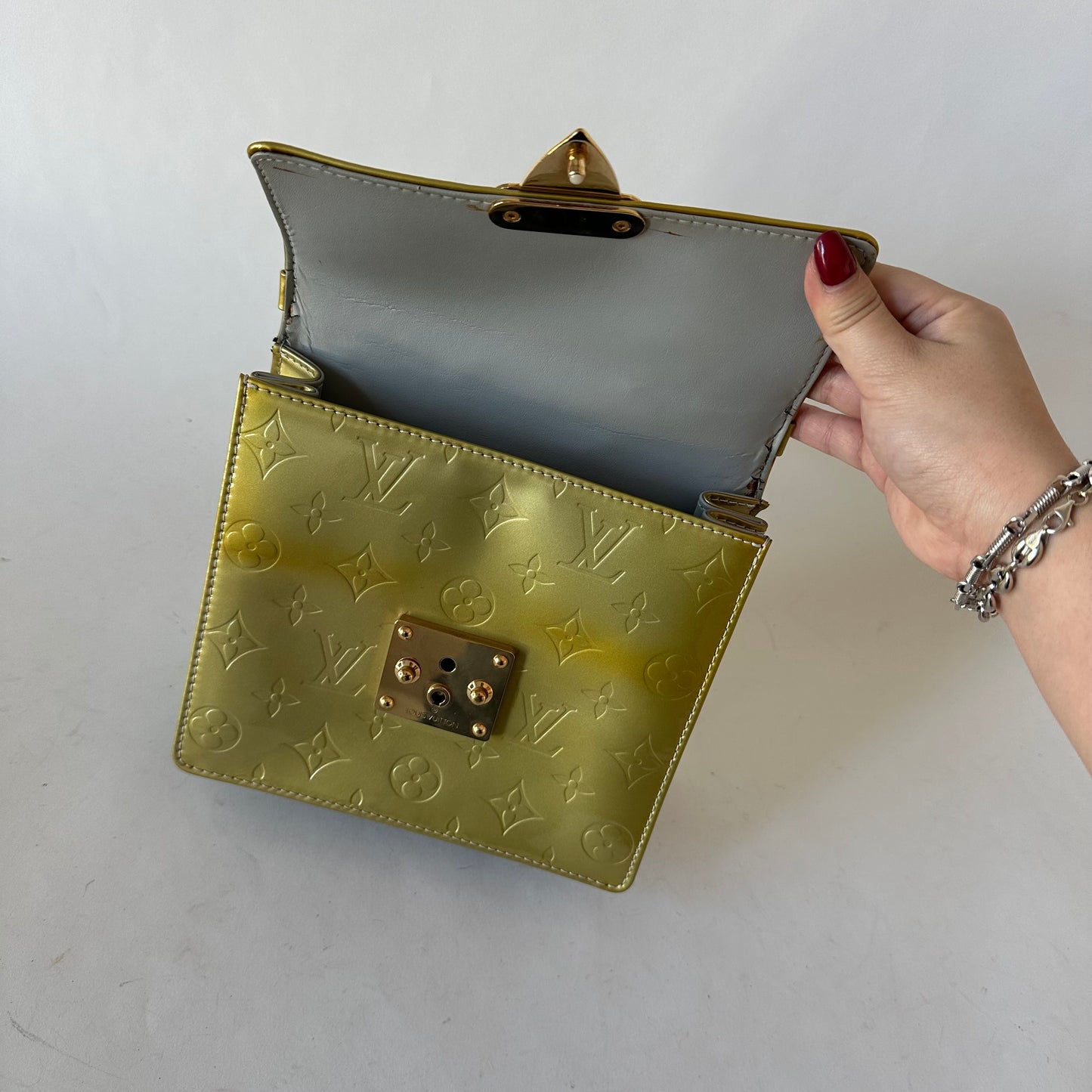 Louis Vuitton Green Vernis Patent Leather Monogram Spring St Top Handle Bag