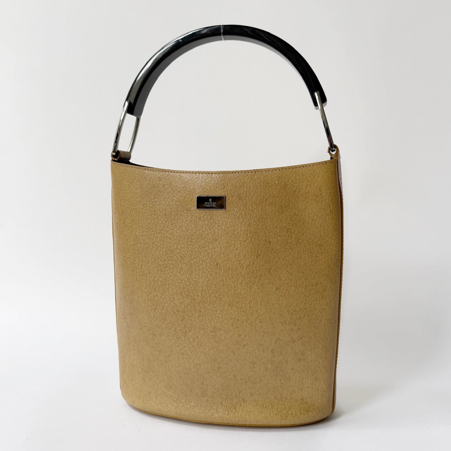 Gucci Brown Leather Bucket Bag w/ Acrylic Handle