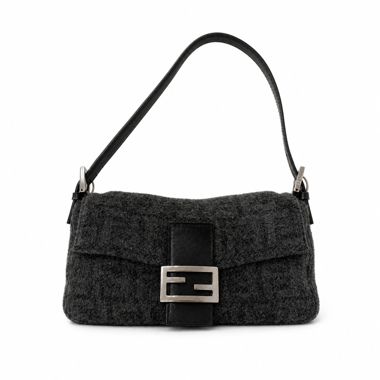 Fendi Gray Wool Zucca Fendi Baguette Shoulder Bag
