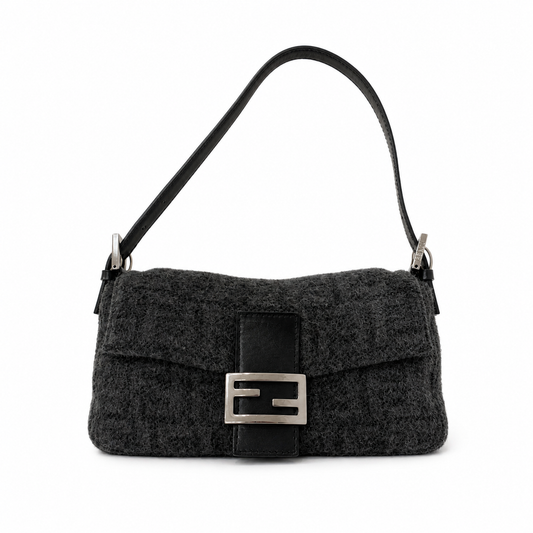 Fendi Gray Wool Zucca Fendi Baguette Shoulder Bag