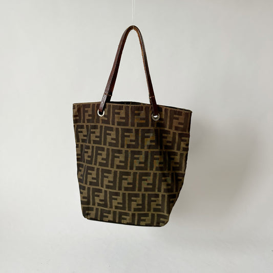 Fendi Brown Zucca Nylon Tote Bag