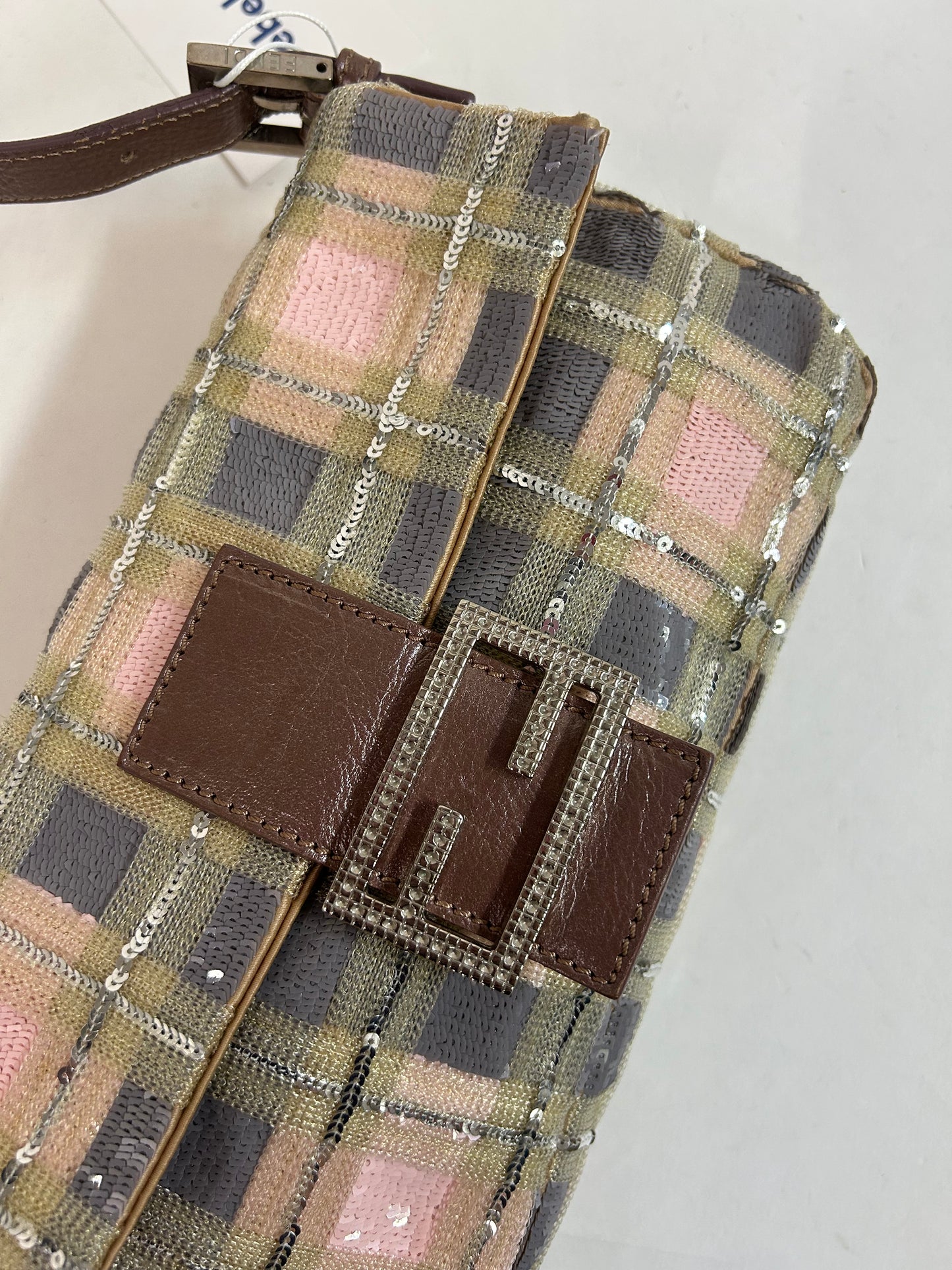 RARE Fendi Multicolor Sequin Plaid Baguette Shoulder Bag