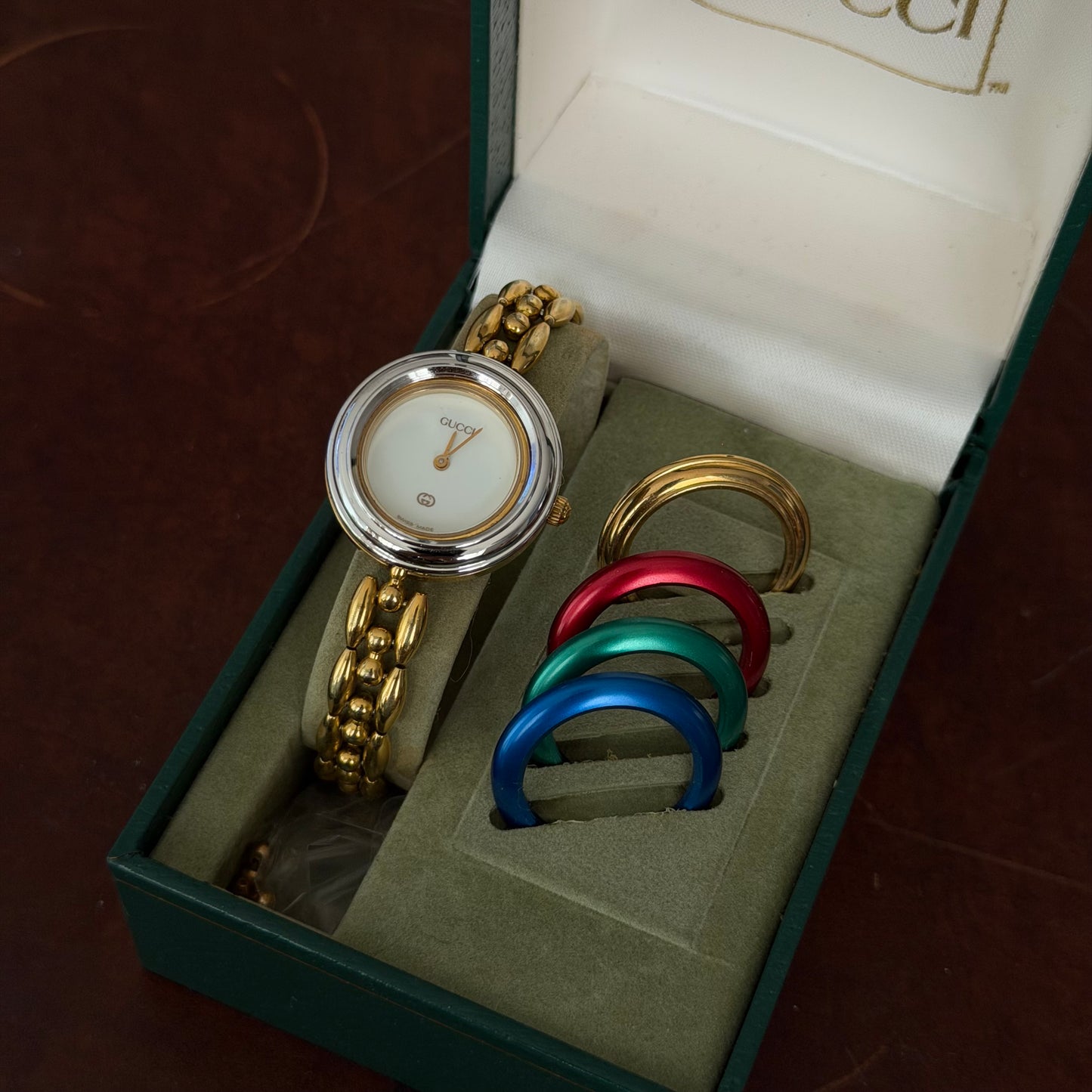 Gucci Gold Rice Link White Dial Bezel Watch w/ 5 Bezels