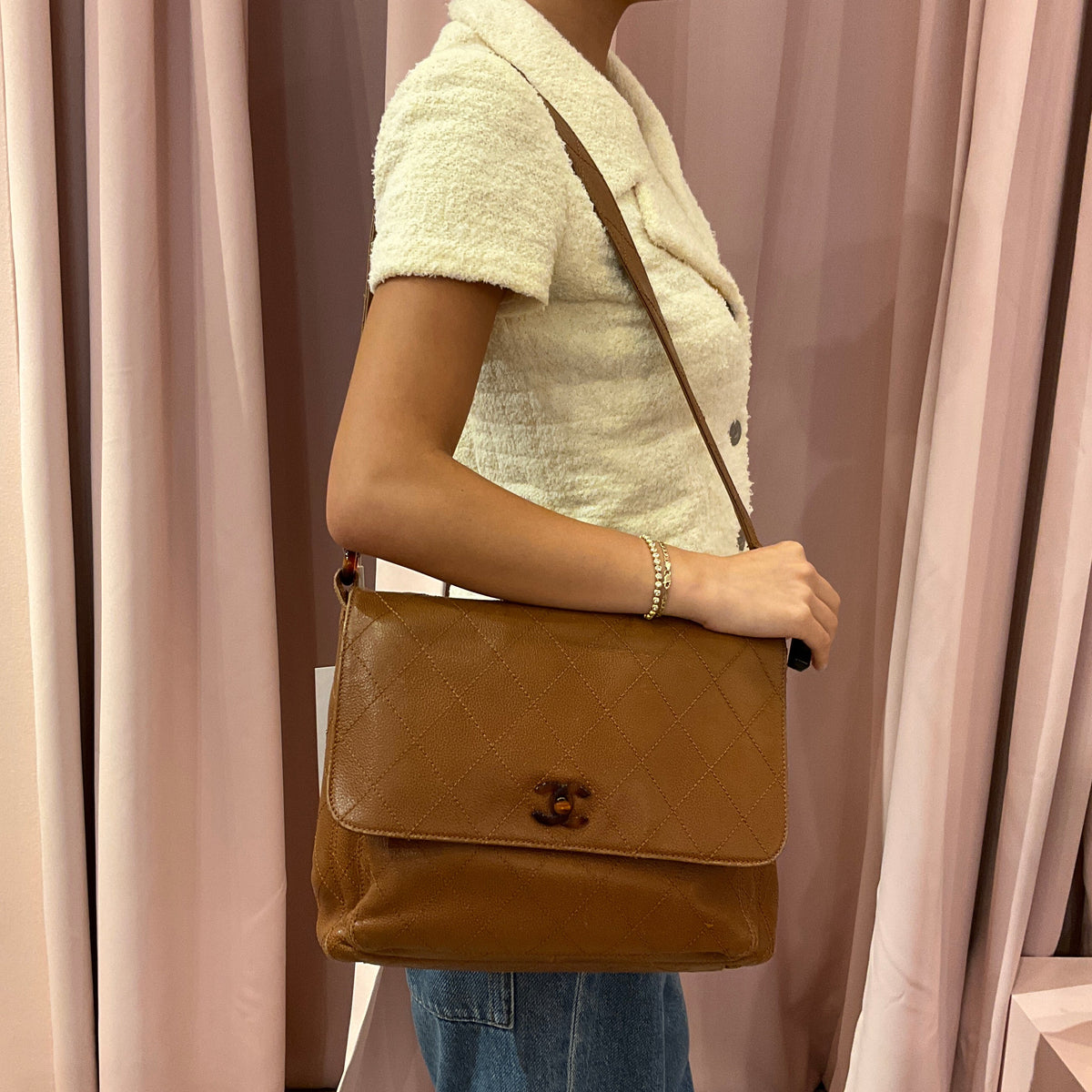 Chanel 1997 Brown Caviar Leather Quilted Flap w/ Tortoise HW