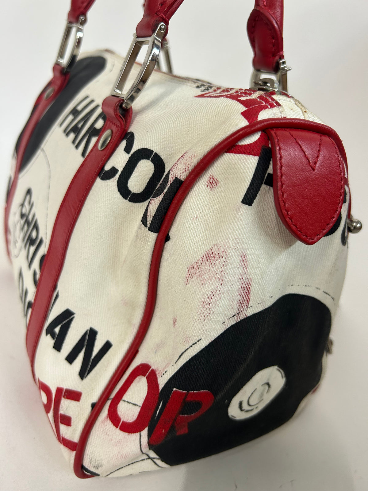 Christian Dior White Canvas & Leather Hardcore Boston Bag