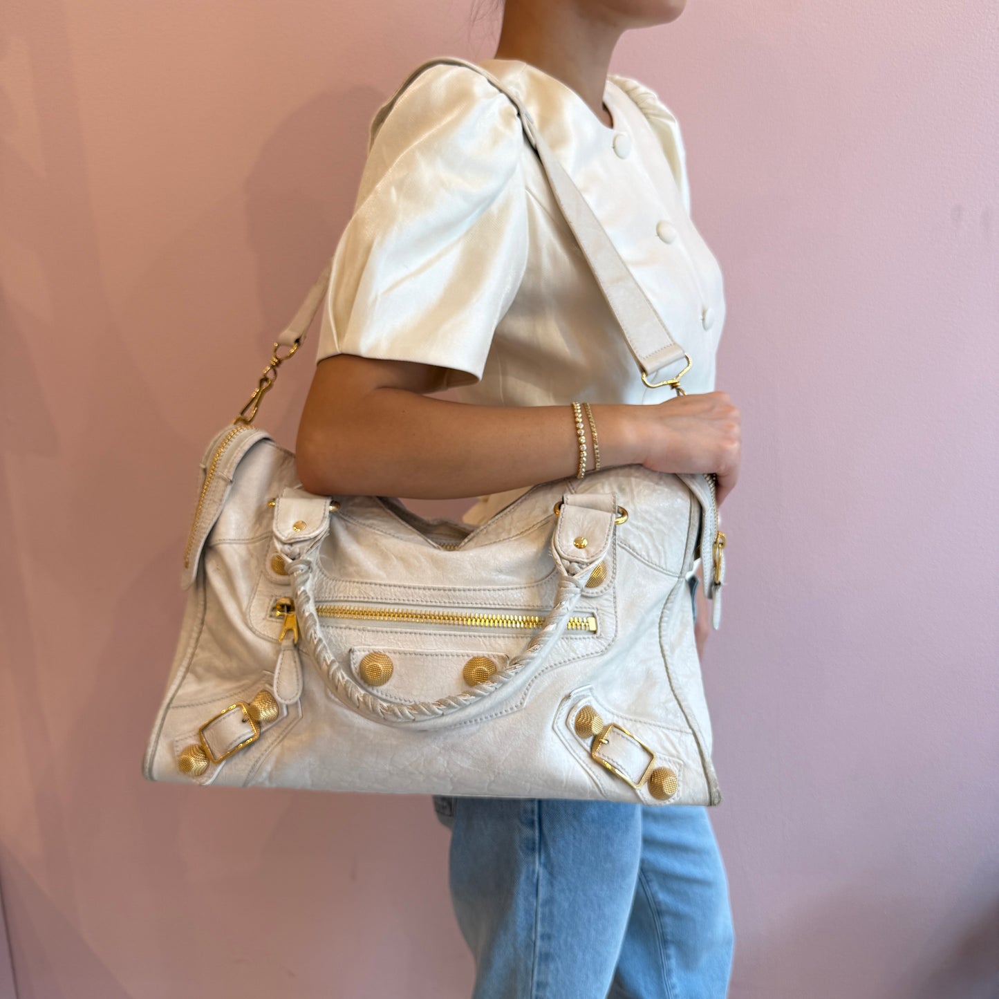 Balenciaga Off-White City Bag w/ Gold Giant Hardware