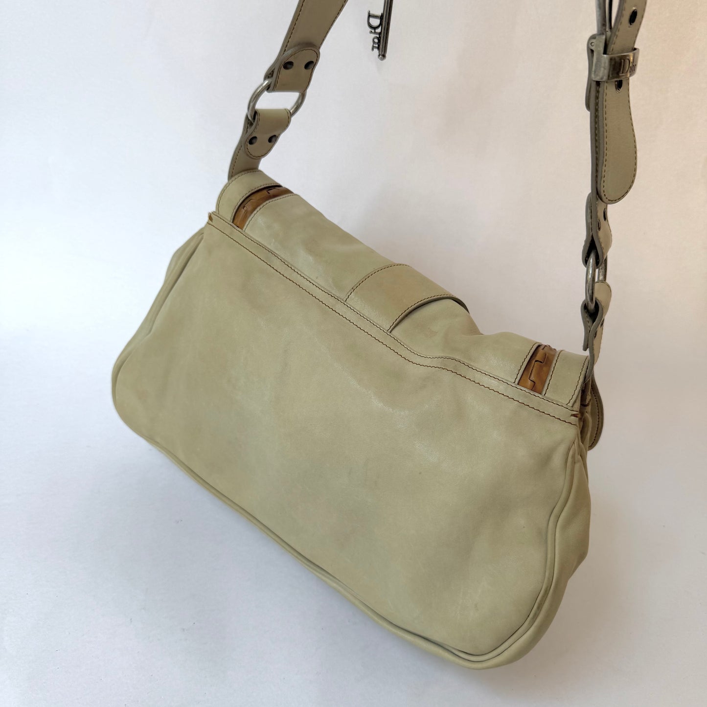 Christian Dior White Gaucho Double Saddle Shoulder Bag