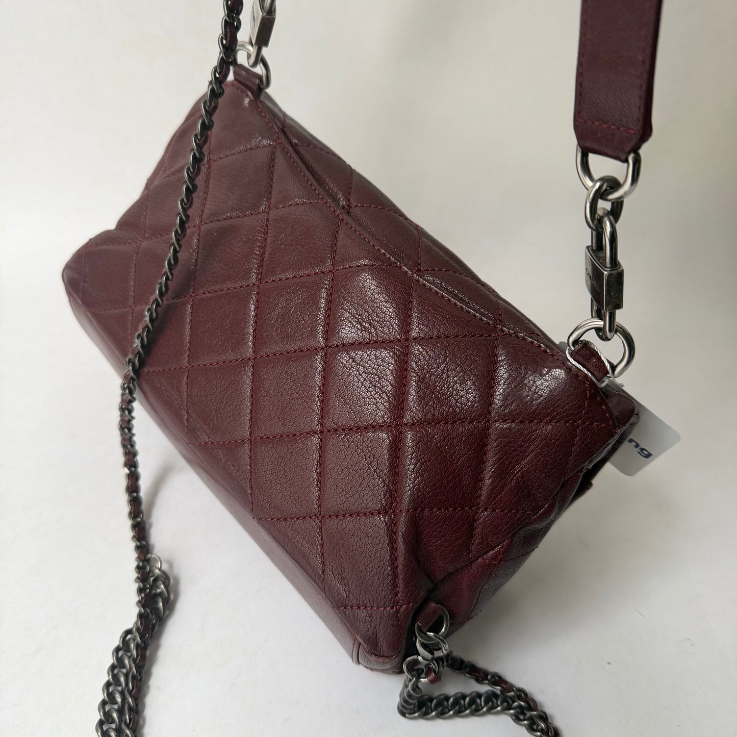 RARE Chanel Burgundy Leather Double Carry Waist Chain Flap