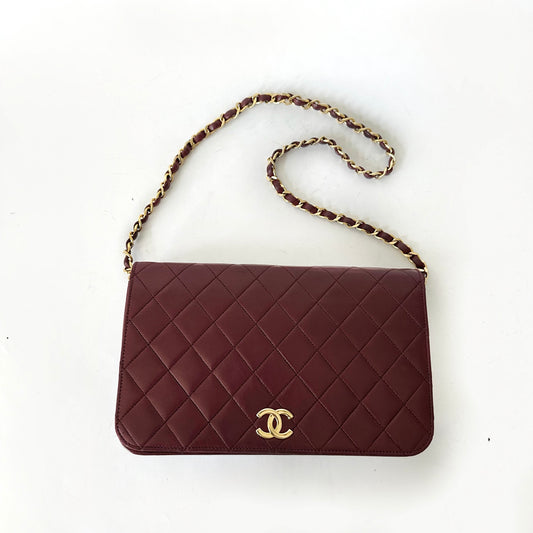 Chanel Burgundy Lambskin 80’s Full Flap Bag