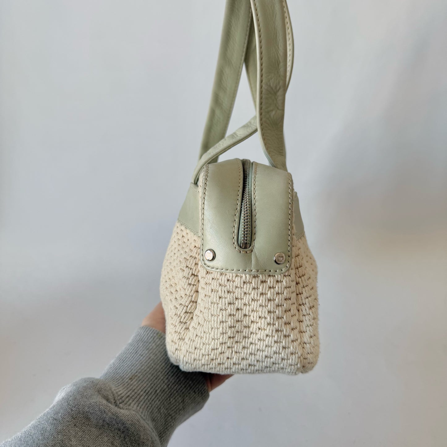 Chanel Sage Green & Beige LAX Crochet Knit Shoulder Bag