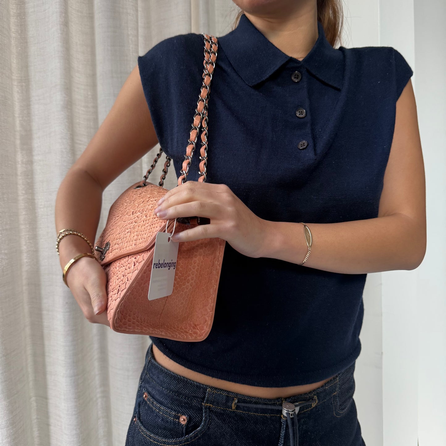 Chanel Python Peach Envelope Flap Chain Strap Shoulder Bag