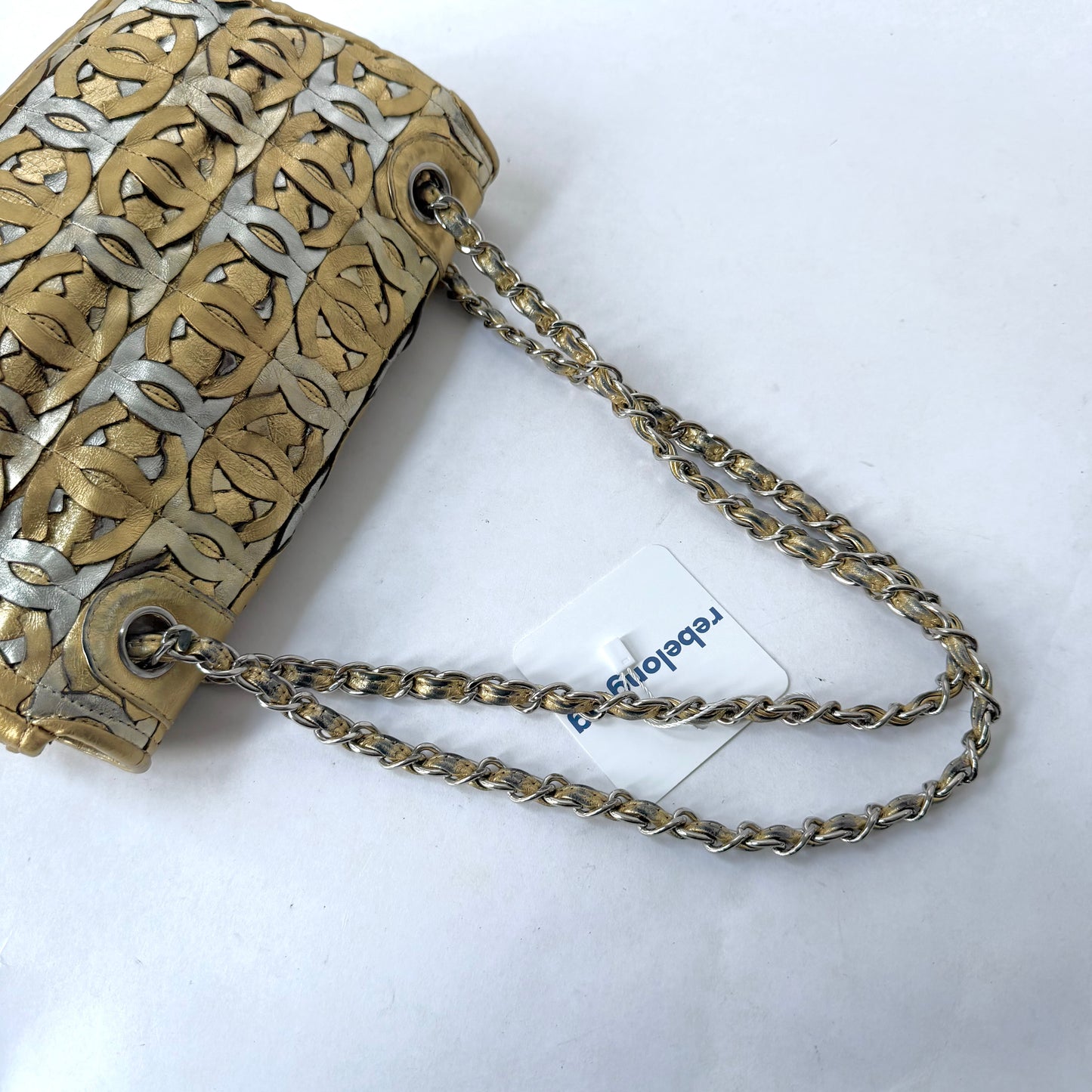 RARE Chanel Gold Metallic CC Cutout Lambskin Medium Flap